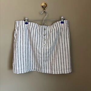 LOFT Striped Button-Front Mini Skirt - White & Blue